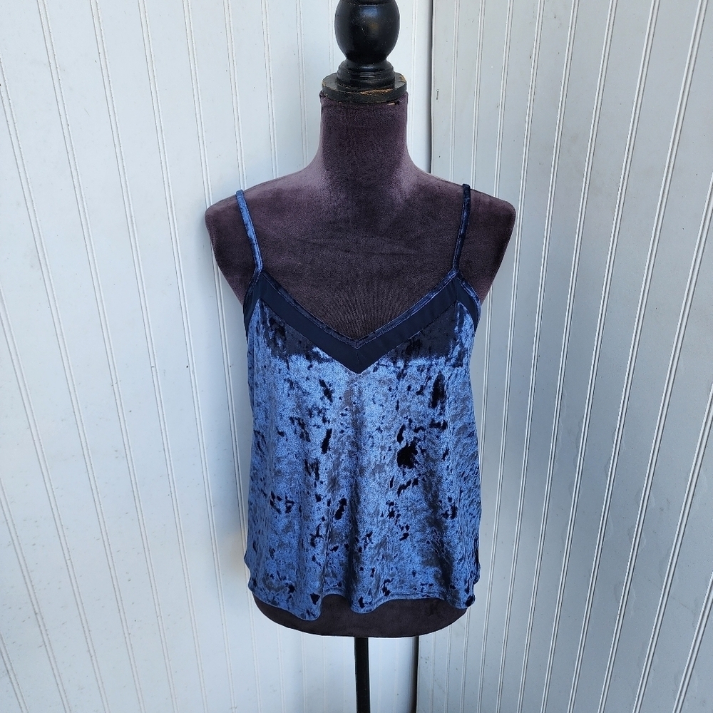 Chelsea 28 Blue Womens Velvet Tank Top Blue Stretch Camisole Sz S